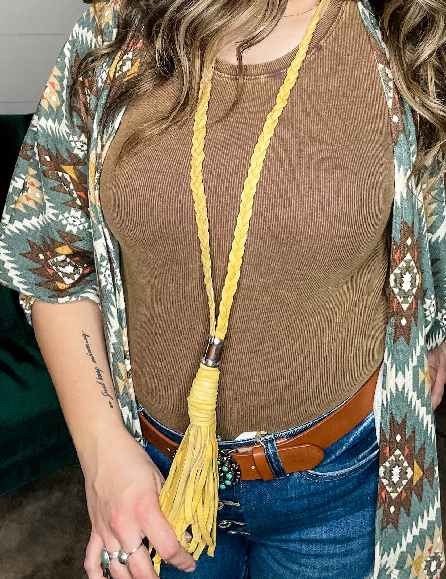 Braided Leather Tassel Necklace