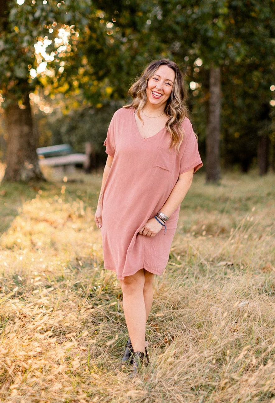 Chambray V Neck Dress